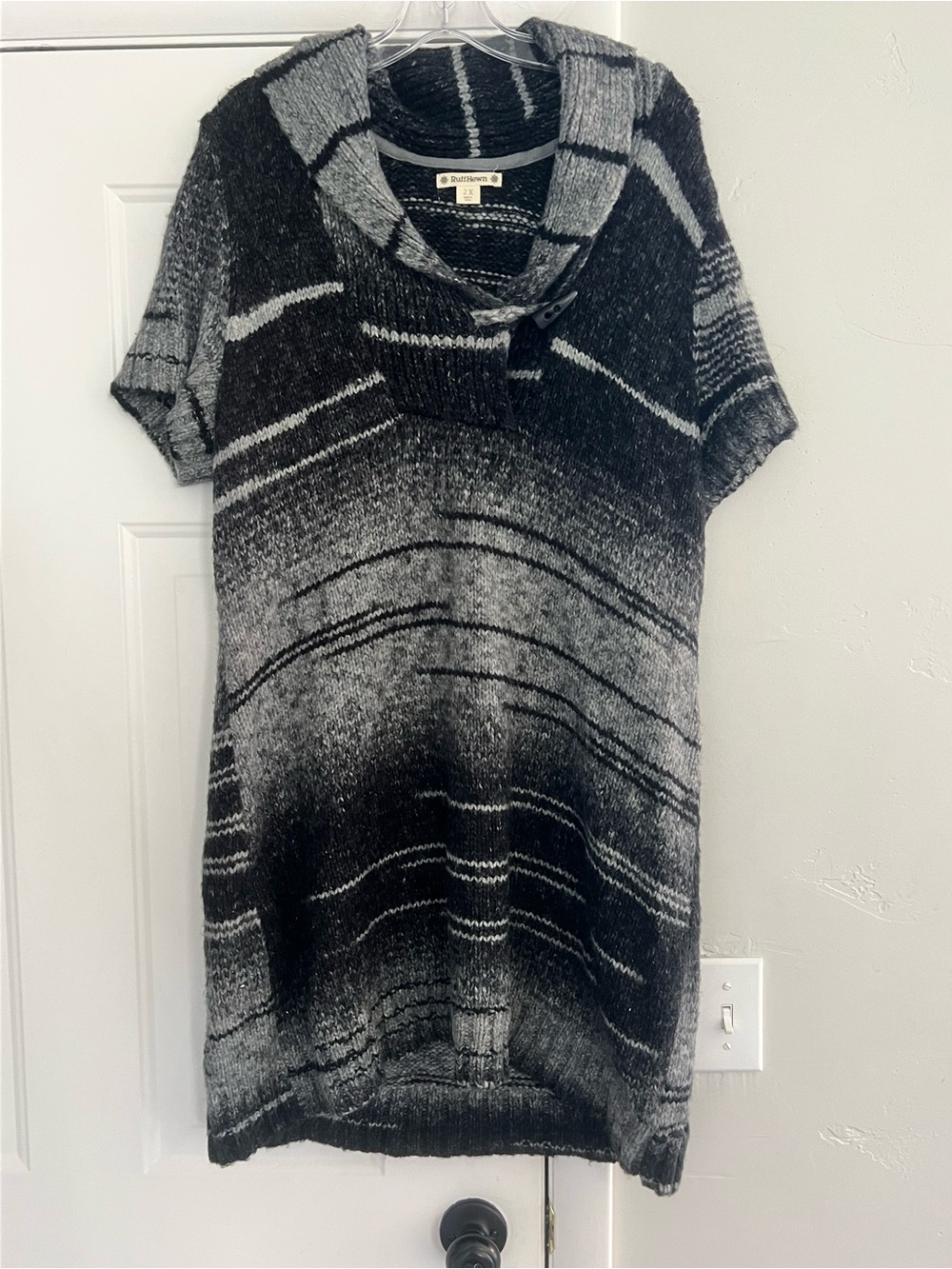 Ruff Hewn Gray Ombre Cowl Short-Sleeve Sweater Dress
